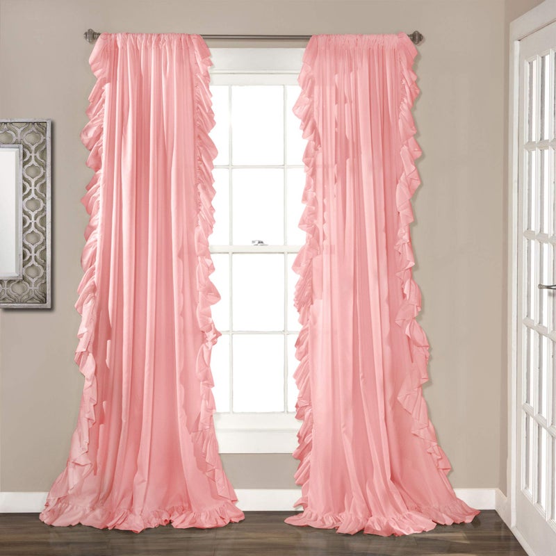 Lush Decor Reyna Ruffle Window Curtain Panel Set, Pair, 54" W x 84" L, Pink - Flowy Curtain Set - Romantic Ruffle Curtains for Bedroom, Living room, or Dining Room - Farmhouse & Cottage Home Decor - Image 1